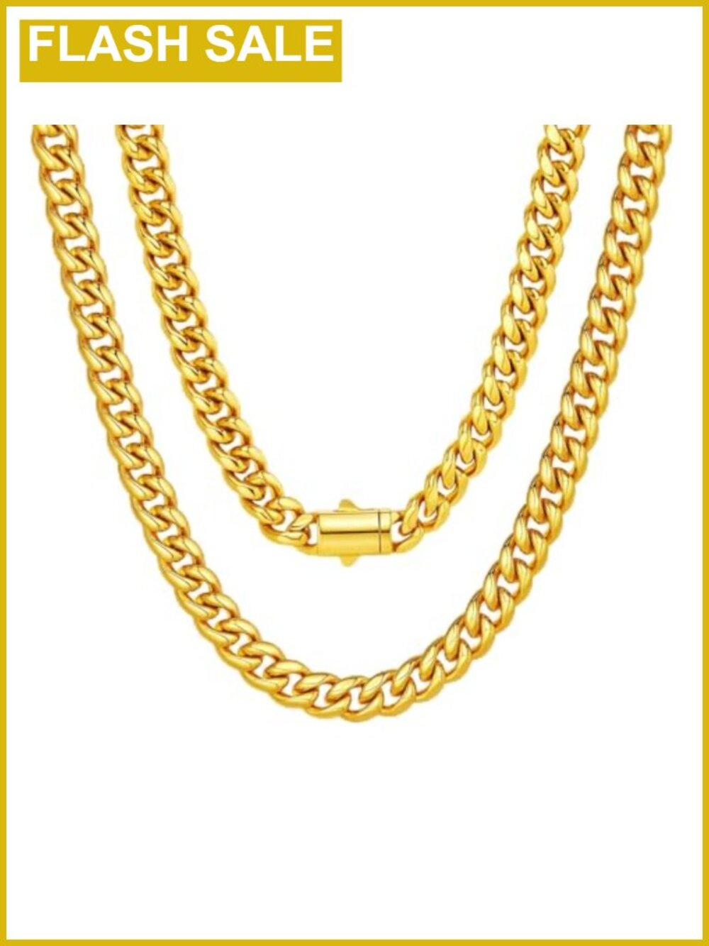 14K Gold Plated Cuban Link Chain 316L Stainless Steel Necklace Men